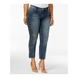 INC Denim Women's Floral Embroidered Gemstone Skinny Jeans 14 Boho Western